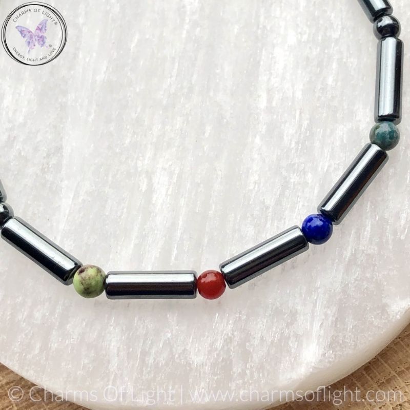 Men's Birthstone Bracelet with Hematite Tubes